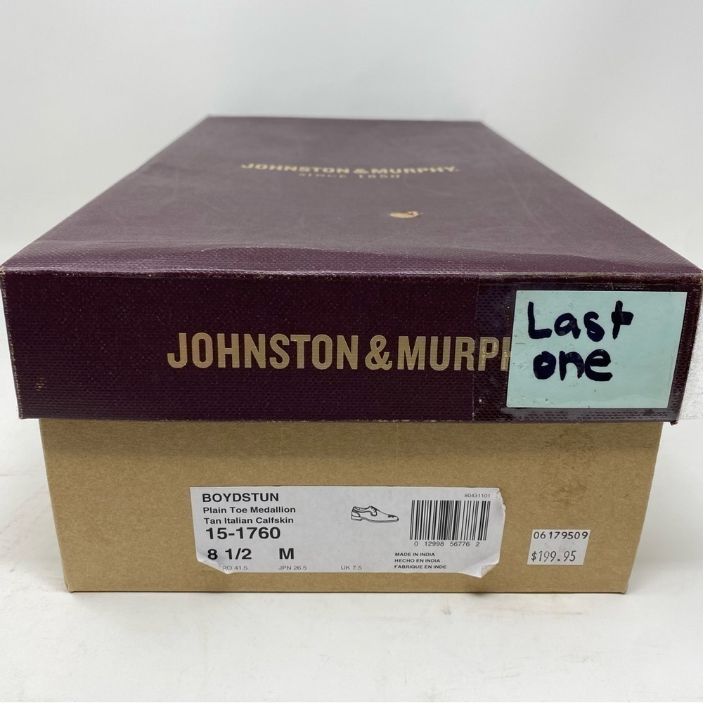 Johnston & Murphy Boydstun Plain Toe Medallion Tan Italian Calfskin - Picture 9 of 9